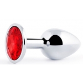 Серебристая анальная пробка с красным стразом - 7,2 см. - Anal Jewelry Plug - купить с доставкой в Воронеже