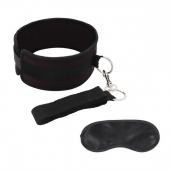 Черный ошейник с длинным поводком Collar and Leash Set - Lux Fetish - купить с доставкой в Воронеже