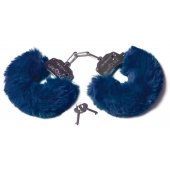 Шикарные темно-синие меховые наручники с ключиками - Le Frivole - купить с доставкой в Воронеже