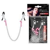 Оригинальные зажимы на соски с розовыми бусинками и цепочкой - Notabu - купить с доставкой в Воронеже