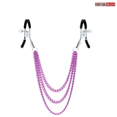 Оригинальные зажимы на соски с тройной розовой цепочкой - Notabu - купить с доставкой в Воронеже