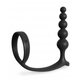 Черная анальная цепочка с эрекционным кольцом Ass-gasm Cockring Anal Beads - Pipedream - в Воронеже купить с доставкой