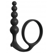 Черная анальная цепочка с эрекционным кольцом Ass-gasm Cockring Anal Beads - Pipedream - в Воронеже купить с доставкой
