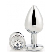 Серебристая анальная втулка с прозрачным кристаллом - 7,1 см. - Dream Toys - купить с доставкой в Воронеже