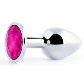 Серебристая анальная пробка с малиновым кристаллом - 7,2 см. - Anal Jewelry Plug - купить с доставкой в Воронеже