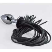 Серебристая анальная пробка с черной плетью - Sitabella - купить с доставкой в Воронеже