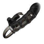 Черная закрытая насадка с подхватом мошонки и стимулятором клитора - 19,2 см. - Baile - в Воронеже купить с доставкой