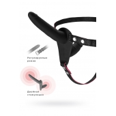 Черный страпон на ремнях с вагинальной пробкой - 15 см. - ToyFa - купить с доставкой в Воронеже