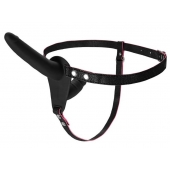 Черный страпон на ремнях с вагинальной пробкой - 15 см. - ToyFa - купить с доставкой в Воронеже