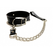 Черный ошейник с поводком из эко-кожи - БДСМ Арсенал - купить с доставкой в Воронеже