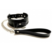 Черный ошейник с поводком из эко-кожи - БДСМ Арсенал - купить с доставкой в Воронеже