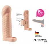 Телесная рельефная насадка-удлинитель KLEON с подхватом - 15 см. - Sitabella - в Воронеже купить с доставкой