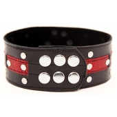 Чёрно-красный ошейник с клёпками - БДСМ Арсенал - купить с доставкой в Воронеже