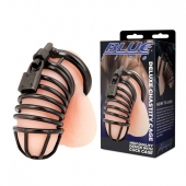 Черная металлическая клетка с замком Deluxe Chastity Cage - BlueLine - купить с доставкой в Воронеже