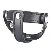 Кольцо на пенис с разделителем мошонки из искусственной кожи на клепках T-STYLE COCK RING - BlueLine - купить с доставкой в Воронеже