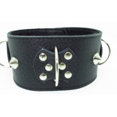 Черный кожаный ошейник с короткими шипами - БДСМ Арсенал - купить с доставкой в Воронеже