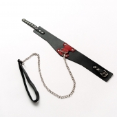 Черный широкий ошейник с красным декором и поводком - Crazy Handmade - купить с доставкой в Воронеже