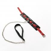 Черный ошейник с красным ремешком и поводком - Crazy Handmade - купить с доставкой в Воронеже