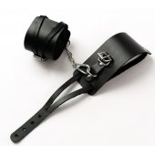 Черные кожаные оковы с креплением в виде веревочек - Crazy Handmade - купить с доставкой в Воронеже