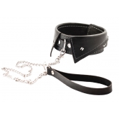 Черный ошейник-воротничок с металлическим поводком - Crazy Handmade - купить с доставкой в Воронеже