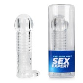 Прозрачная рельефная насадка-реалистик с петлей для мошонки - 13,5 см. - Sex Expert - в Воронеже купить с доставкой