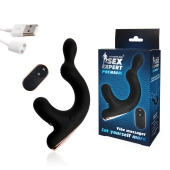 Черный анальный вибромассажёр с отростком для стимуляции мошонки - 18 см. - Sex Expert - в Воронеже купить с доставкой