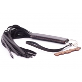 Черная кожаная плеть с удобной ручкой - 50 см. - Crazy Handmade - купить с доставкой в Воронеже