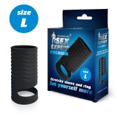 Черная открытая насадка на пенис с кольцом для мошонки L-size - 8,5 см. - Sex Expert - в Воронеже купить с доставкой