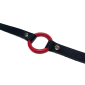 Красный кляп-кольцо на черных кожаных ремешках - БДСМ Арсенал - купить с доставкой в Воронеже