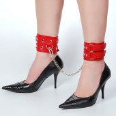 Кожаные красные оковы с цепочкой - Sitabella - купить с доставкой в Воронеже