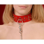 Красный кожаный ошейник с карабином и поводком - Sitabella - купить с доставкой в Воронеже