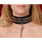 Чёрный ошейник с цепочками и поводком - Sitabella - купить с доставкой в Воронеже
