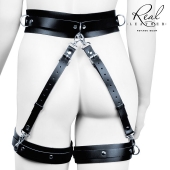 Черный кожаный пояс с гартерами - S-M - Notabu - купить с доставкой в Воронеже