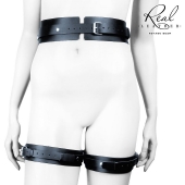 Черный кожаный пояс с гартерами - S-M - Notabu - купить с доставкой в Воронеже