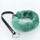 Зеленый меховой ошейник с кожаным поводком - Sitabella - купить с доставкой в Воронеже