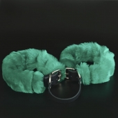 Черные кожаные оковы со съемной зеленой опушкой - Sitabella - купить с доставкой в Воронеже