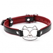 Черно-красный ошейник с мордочкой кошечки - Notabu - купить с доставкой в Воронеже