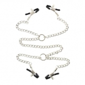 Серебристые зажимы для сосков и половых губ на тонкой цепочке - Notabu - купить с доставкой в Воронеже