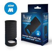 Черная открытая насадка на пенис с кольцом для мошонки size M - 7,9 см. - Sex Expert - в Воронеже купить с доставкой