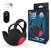 Черная вибронасадка на пенис и мошонку Sex Expert - Sex Expert - в Воронеже купить с доставкой