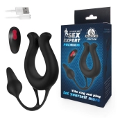 Черная вибронасадка Sex Expert с анальной втулкой - Sex Expert - в Воронеже купить с доставкой