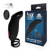 Черная насадка на пенис с вибрацией Sex Expert - 15,4 см. - Sex Expert - в Воронеже купить с доставкой