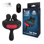 Черное эрекционное виброкольцо Sex Expert с пультом ДУ - Sex Expert - в Воронеже купить с доставкой