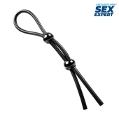 Черное силиконовое лассо с двумя шариками для утяжки - Sex Expert - в Воронеже купить с доставкой