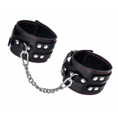 Черные кожаные оковы с двумя ремнями и контрастной строчкой - Pecado - купить с доставкой в Воронеже