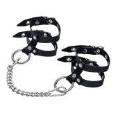 Черные однослойные кожаные оковы из двух ремешков - Pecado - купить с доставкой в Воронеже