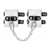 Бело-черные наручники с двумя ремешками и люверсами - Pecado - купить с доставкой в Воронеже
