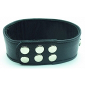 Чёрный кожаный ошейник с полукольцами и клёпками - БДСМ Арсенал - купить с доставкой в Воронеже