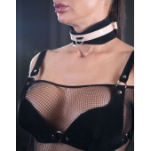 Черно-бежевый замшевый ошейник Sex Game - БДСМ Арсенал - купить с доставкой в Воронеже