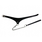 Черный кожаный ошейник Black Phoenix с поводком - БДСМ Арсенал - купить с доставкой в Воронеже